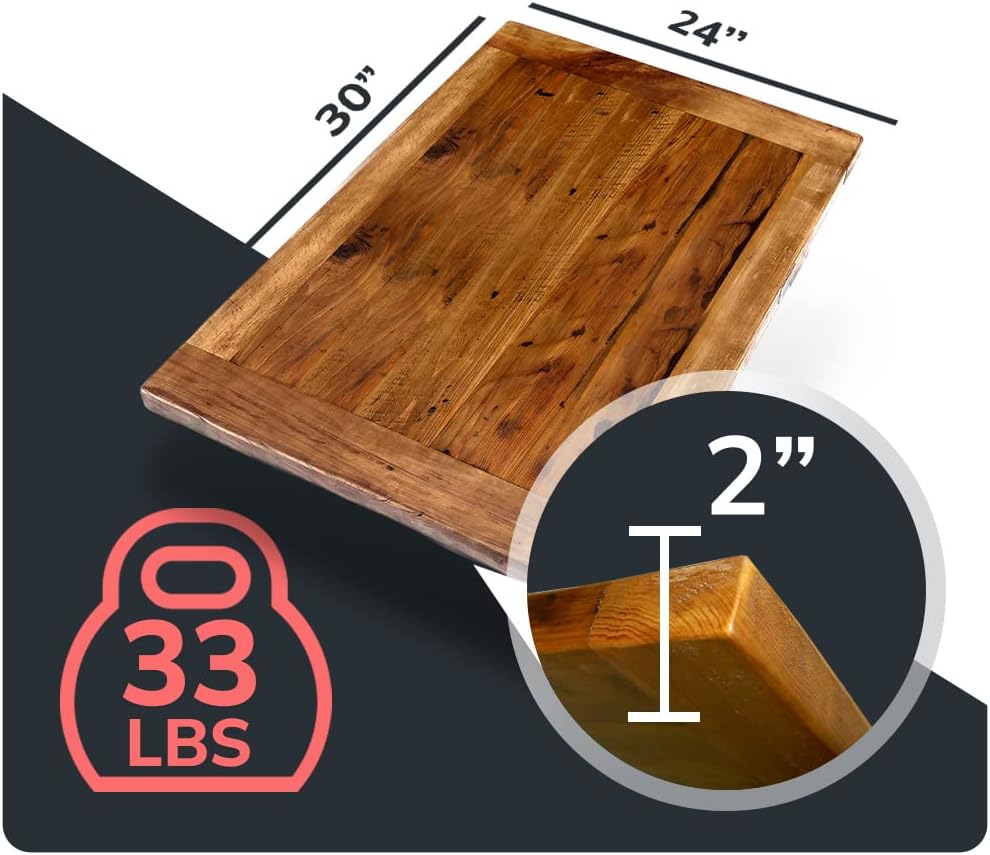 Reclaimed Wood Table Top - Rustic Recycled Solid Wooden Piece Perfect for Signs, Counters, Kitchens Table Tops (Reclaimed Wood Tabletop with Breadboard Ends, 24" x 30")