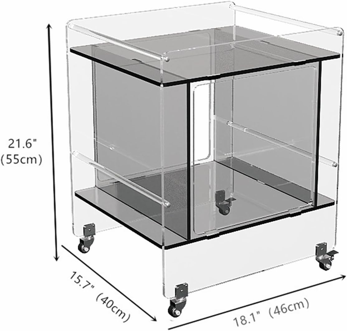Transparent Acrylic Mobile Side Table with Wheels - Multifunctional Storage & Stylish Home Decor (Grey)