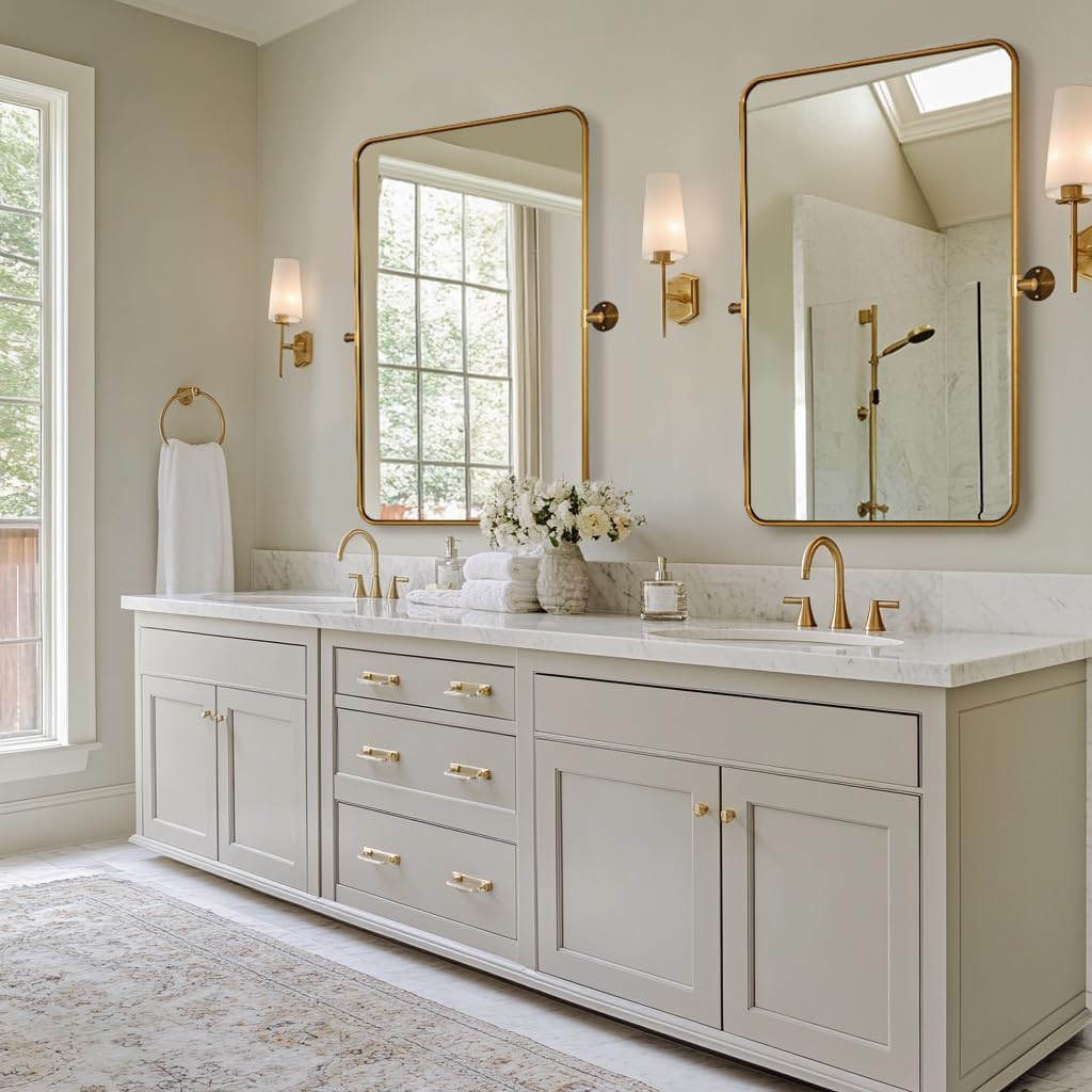 ANDY STAR Gold Pivot Mirror, 22" x 30" Brushed Gold Metal Frame Vanity Mirrors for Over Sink, Farmhouse Rectangle Bathroom Mirror with Adjustable Tilting Design Wall Mounted