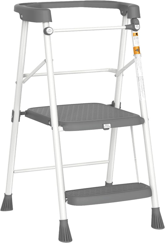 HBTower Kids 2 Steps Step Stool, Toddler Tower for Kitchen Counter Learning, Toddler Kitchen Stool Helper with Anti-Drop Safty Railing Kids Standing Folding Stepper