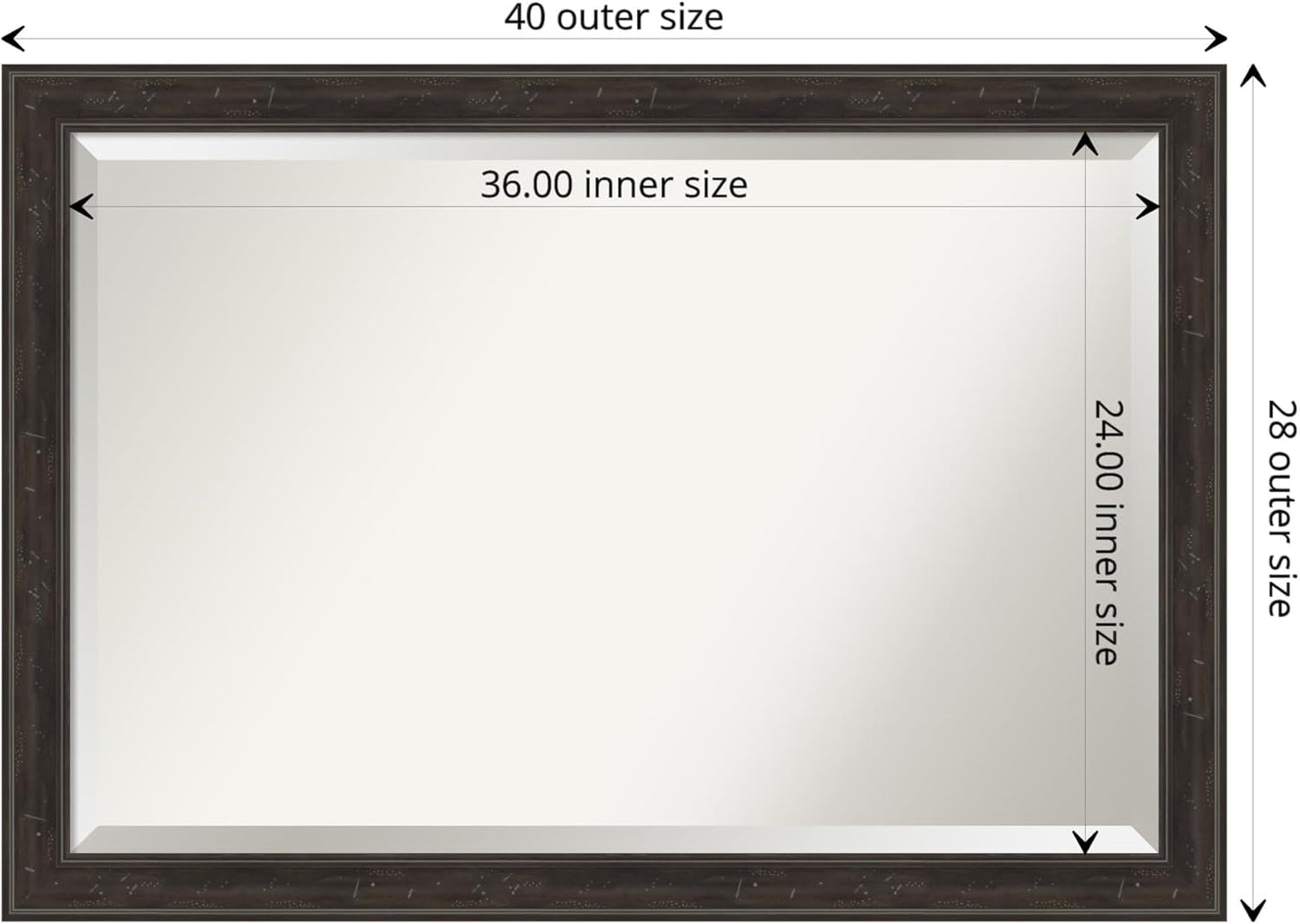 Amanti Art Brown Wall Mirror 28x40 Shipwreck Greywash Narrow Rectangle Bathroom Mirror for Wall Decor Living Room, Large Traditional Frame, Hangs Horizonally and Vertically, Bathroom Decor, Beveled