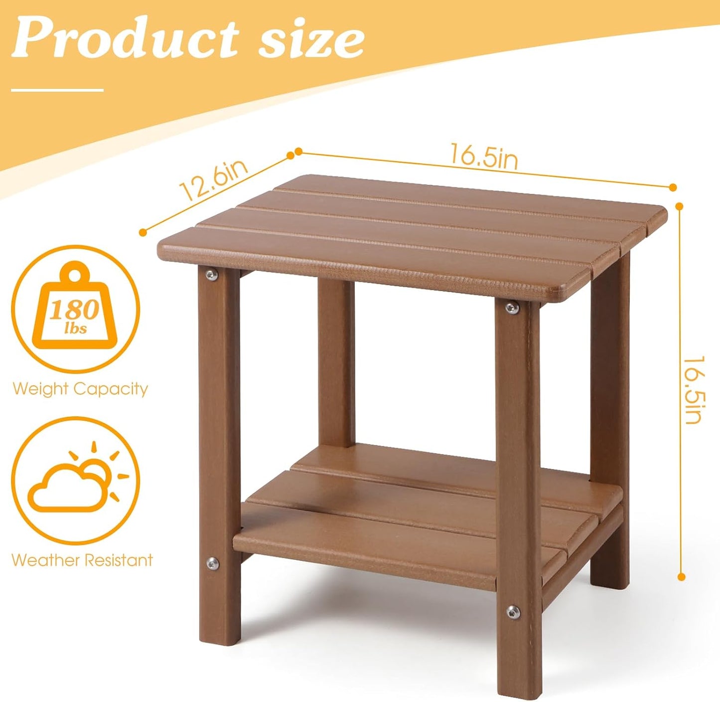 Adirondack Outdoor Side Table, 2-Tier Sturdy Patio End Table Weather Resistant, 16.5" Solid Side Table for Patio, Pool, Porch