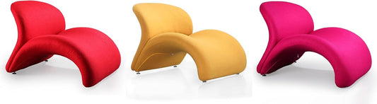 Manhattan Comfort Rosebud Modern Accent Chair Upholstered in Wool Blend, Ideal for Pop Living Room Usage, Abstract Lounge Seat with Metal Legs, Fully Assembled, Set of 3, Red, Yellow and Fuchsia Pink