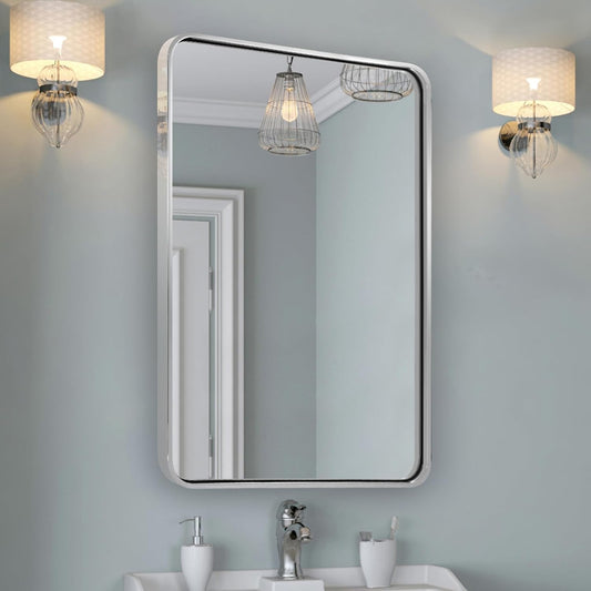 ANDY STAR Chrome Bathroom Mirror, 22x30’’ Rounded Rectangle Polished Nickel Mirror for Vanity, SUS304-Anti-Rust, Wall-Mounted Vertical/Horizontal 1’’ Deep