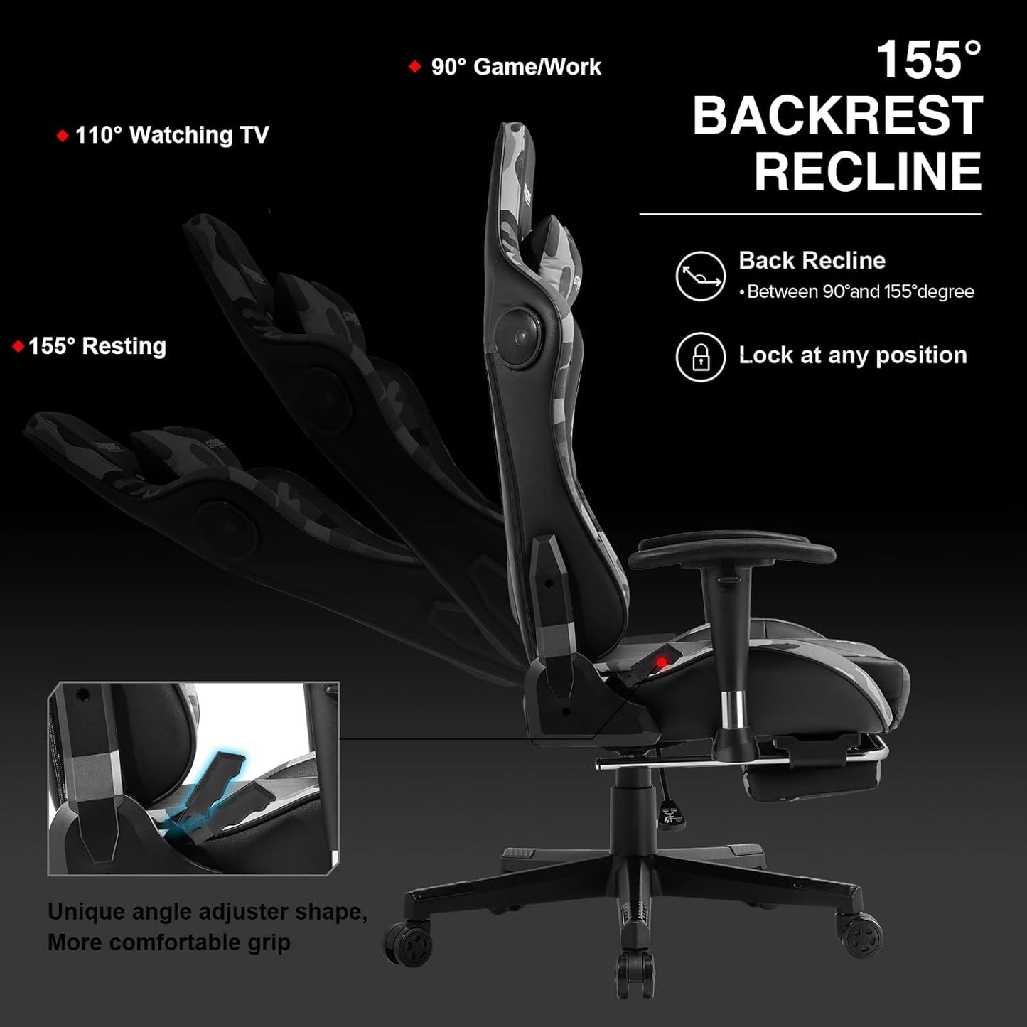 GTRACING Gaming Chair with Footrest Speakers Video Game Chair Bluetooth Music Heavy Duty Ergonomic Computer Office Desk Chair