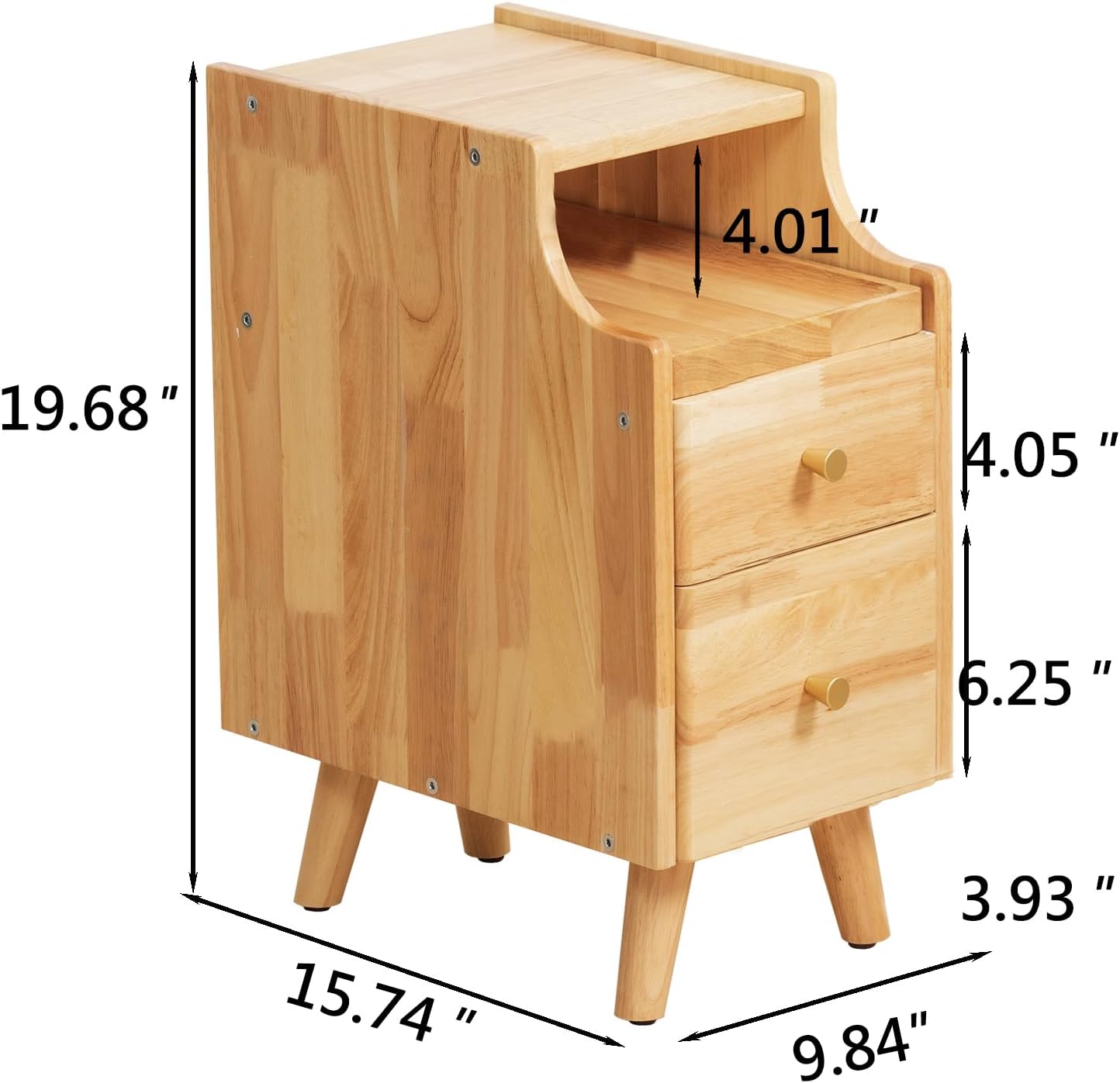 Small Nightstand, Narrow Nightstand, Solid Slim Wood Night Stand for Small Spaces, Couch, Nature Color 9.84in Wide