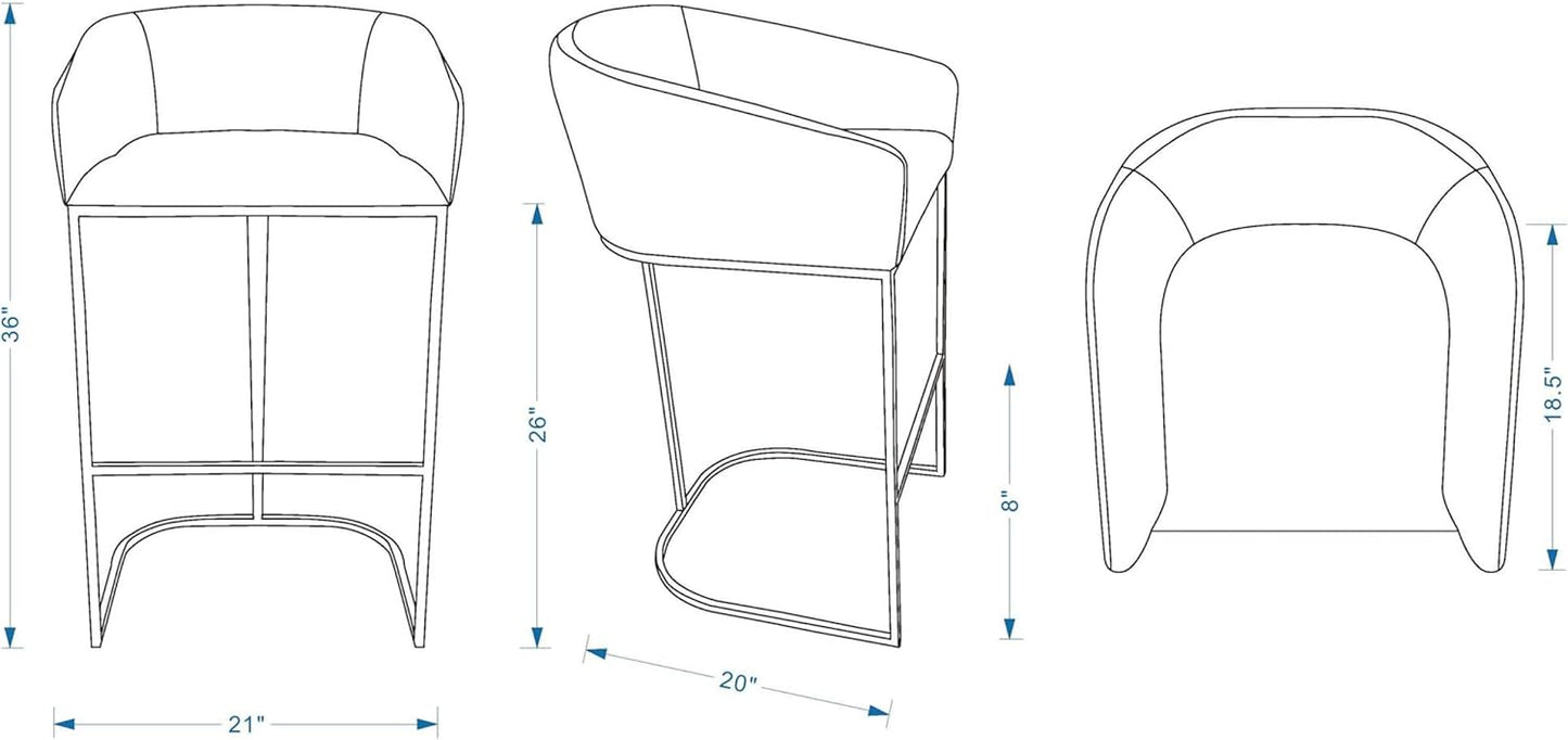 Manhattan Comfort Louvre 26 Inch Mid Century Modern Counter Height Bar Stools - Elegant Faux Leather Padded Seat, Stainless Steel Base with Footrest, Fully Assembled Barstools, Set of 3, Black & Gold