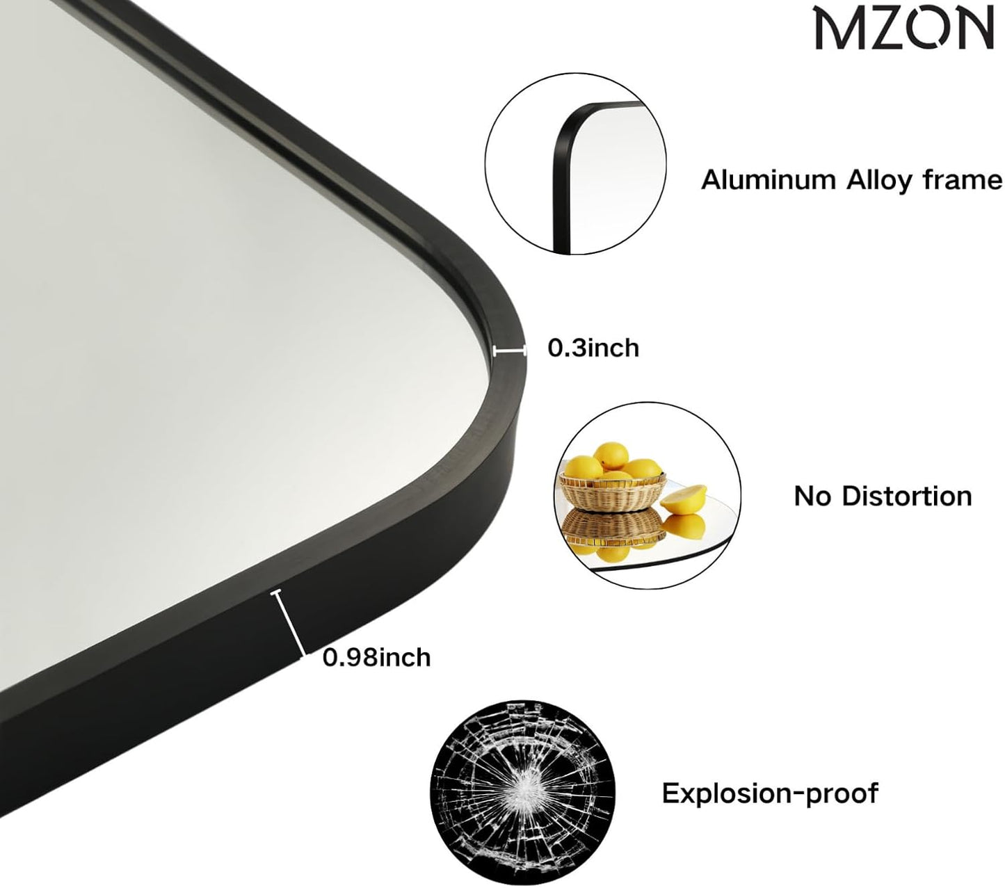 MZON 22x30 Inch Matte Black Bathroom Mirror, Rectangle Wall Mirror for Bathroom, Anti-Rust Frame & Tempered Glass, Hangs Horizontally/Vertically - Farmhouse, or Modern Bathroom Decor