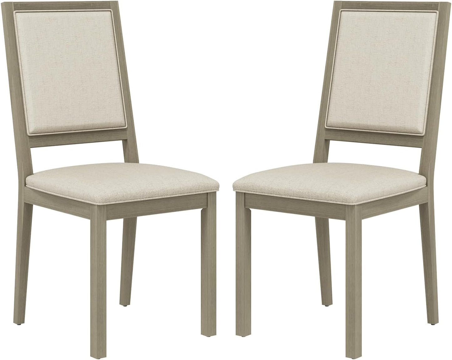 COLAMY Wood Dining Chairs Set of 2, Mid Century Modern Upholstered Kitchen Chairs,19 Inch Fabric Dining Chair with Back for Kitchen Dining Room,Grey