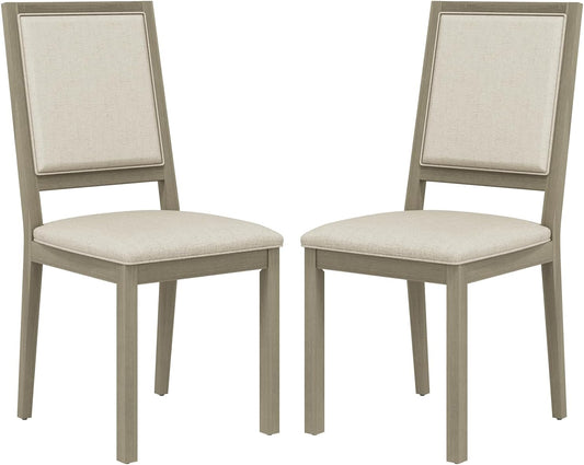 COLAMY Wood Dining Chairs Set of 2, Mid Century Modern Upholstered Kitchen Chairs,19 Inch Fabric Dining Chair with Back for Kitchen Dining Room,Grey