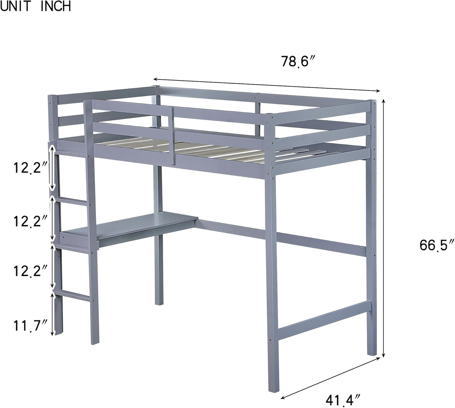 HomSof Full Loft Bed with Desk and Shelves,Gray