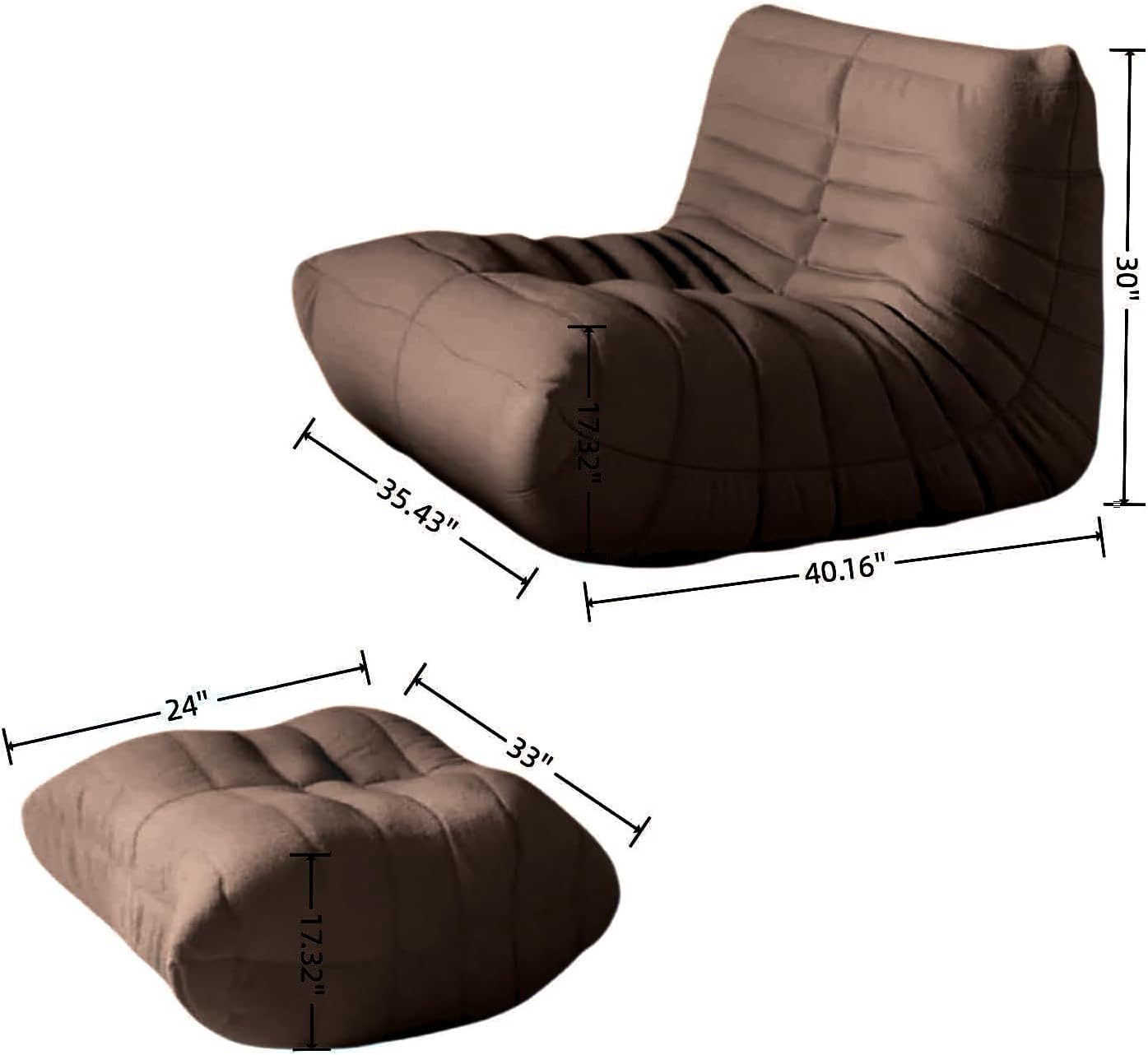 Bean Bag Chair - Memory Foam Bean Bag Chair for Adults, Comfy High-Resilience Single Sofa, Small Space Floor Chair, Chaise Lounge for Living Room, Bedroom(Dark Brown, Wrinkles+Ottoman)