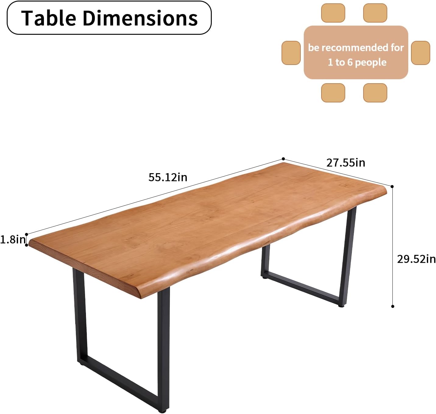 Stylish Solid Wood Office Desk with Sturdy Metal Base - Durable Multi-Size Executive Computer & Dining Table - Perfect for Home Office & Work Environments (Brown, 55.12in)
