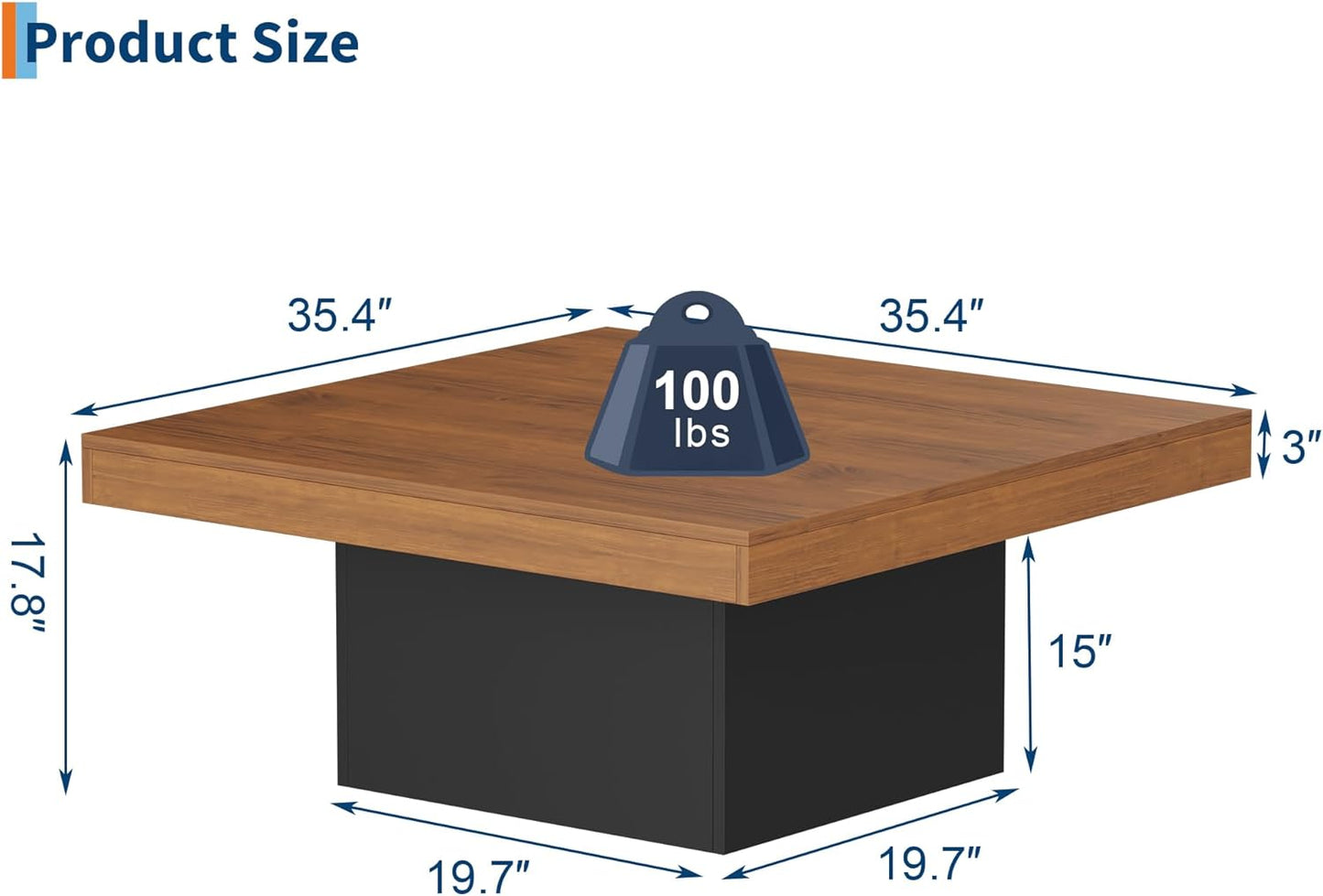 GarveeHome Square Coffee Table with Led Lights, 35 inch Living Room Tables, Modern Coffee Tables with Plug-in 16-Color LED Lights, Cocktail Table for Home Office, Apartment, Reading Room