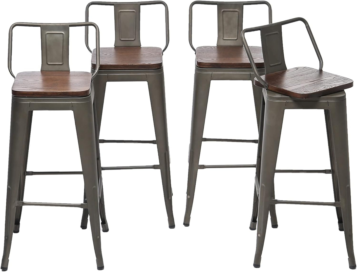 30 Inch Swivel Bar Stools Set of 4 with Backs Counter Height Industrial Metal Barstools Island Bar Chairs for Home Kitchen Dining Room (Swivel 30 inch,Rusty Wooden)