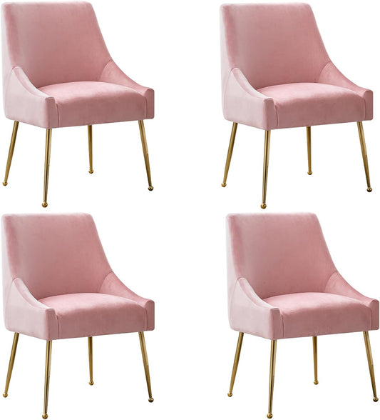 Velvet Dining Chairs, Furniture Collection Modern Contemporary Upholstered with Polished Gold Metal Legs, Set of 4(Pink)