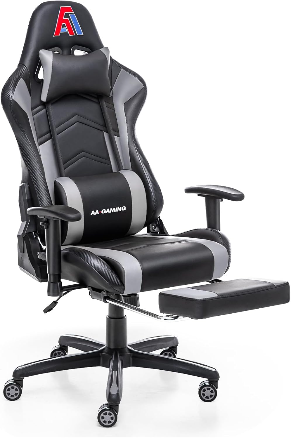 AA Products Gaming Chair Ergonomic High Back Computer Racing Chair Adjustable Office Chair with Footrest, Lumbar Support Swivel Chair - Upgraded Version BlackGrey