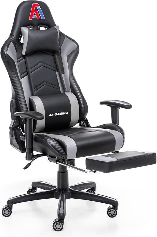 AA Products Gaming Chair Ergonomic High Back Computer Racing Chair Adjustable Office Chair with Footrest, Lumbar Support Swivel Chair - Upgraded Version BlackGrey
