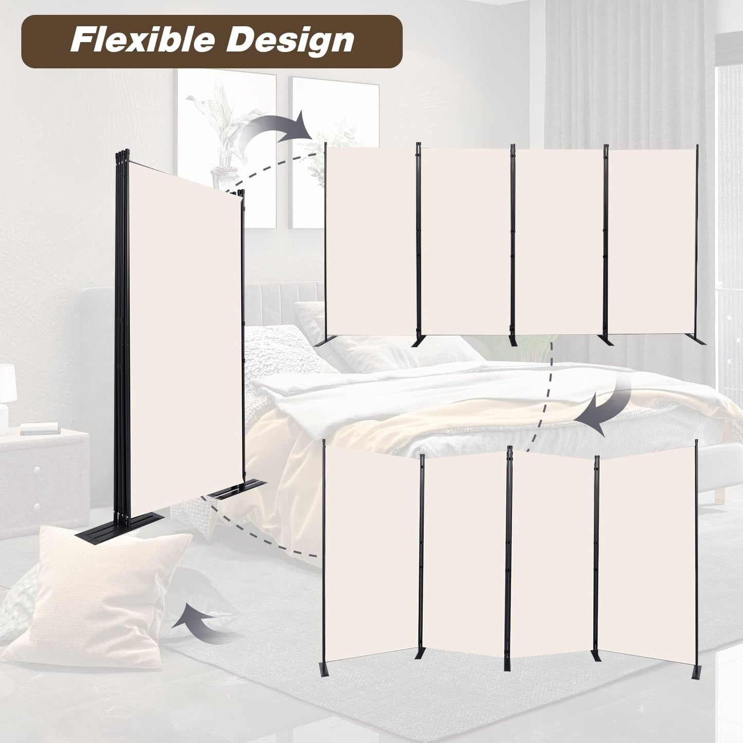 Room Divider, 4 Panel Folding Privacy Screens with Wider Support Feet, 6 Ft Portable Room Partition for Room Separator, 136" W X 71" H, Beige