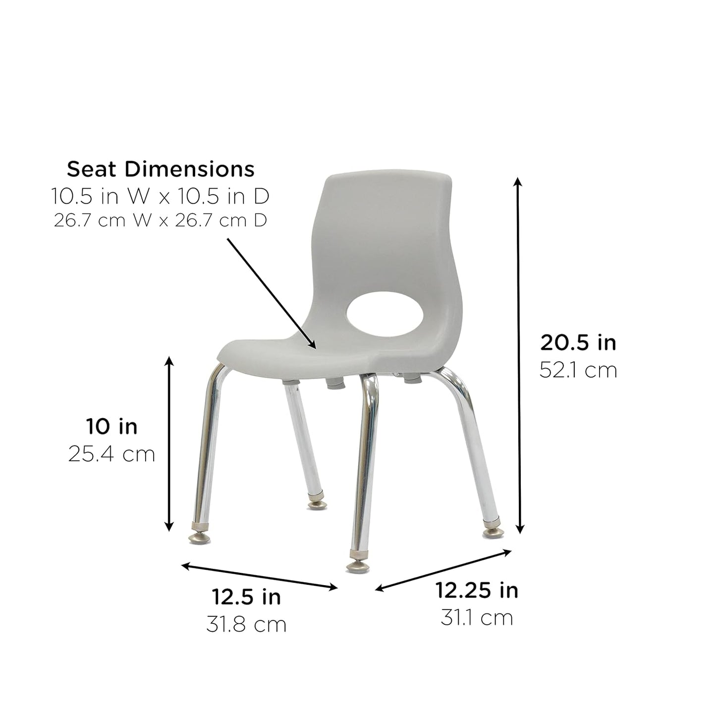 Children’s Factory, AB8010GYC, MyPosture Plus 10" H Chair, Gray with Chrome Legs, Kids Preschool, Daycare or Classroom Flexible Seating, Toddler Desk Chair
