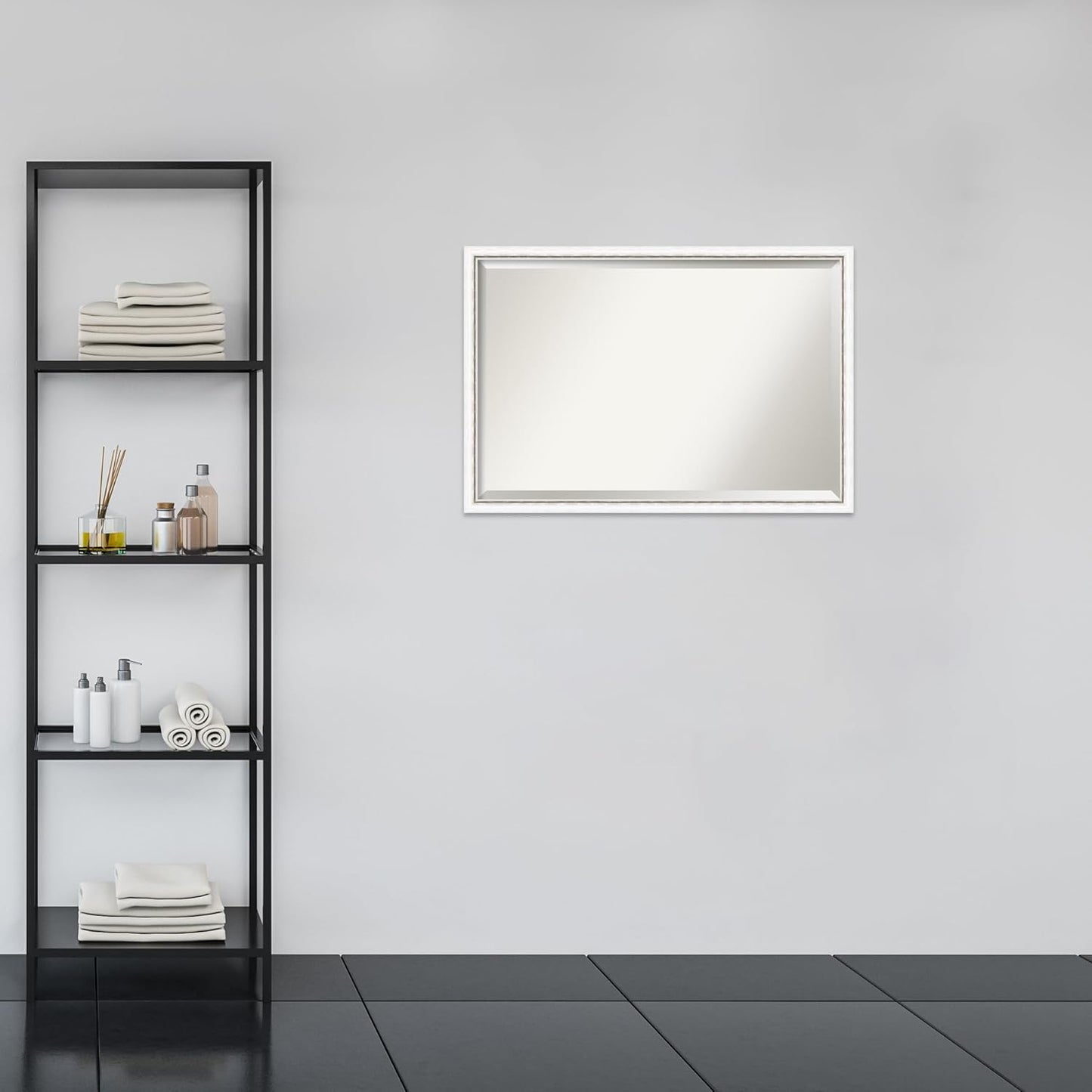 Amanti Art White Bathroom Mirror for Over Sink, 26x38 Morgan White Silver Rectangle Vanity Mirror, Large Modern Contemporary Wood Frame, Hangs Horizonally and Vertically, Bathroom Wall Decor, Beveled