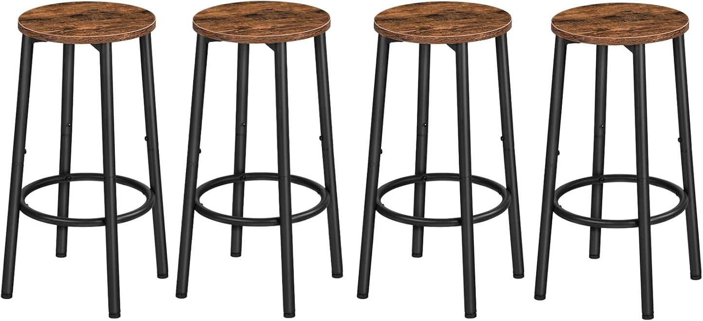 HOOBRO Bar Stools Set of 4, Counter Height Stools, Kitchen Round Height Stools, Bartools with Metal Frame and Smooth Top, for Kitchen, Bar, Cafe, Dining Room, Rustic Brown and Black BF03BYP401N1