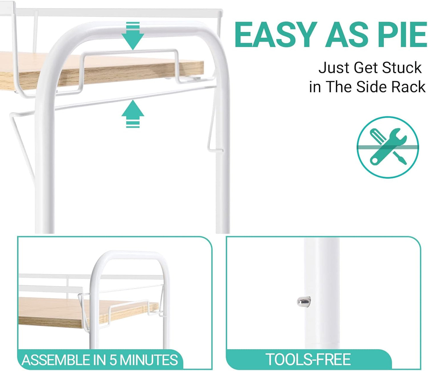 KINGRACK 4-Tier Rolling Cart,Metal Utility Cart with Wooden Tabletop,Easy Assemble Mobile Storage Trolley On Wheels,Craft Storage Cart for Bedroom Kid's Room Office Kitchen Bathroom,White