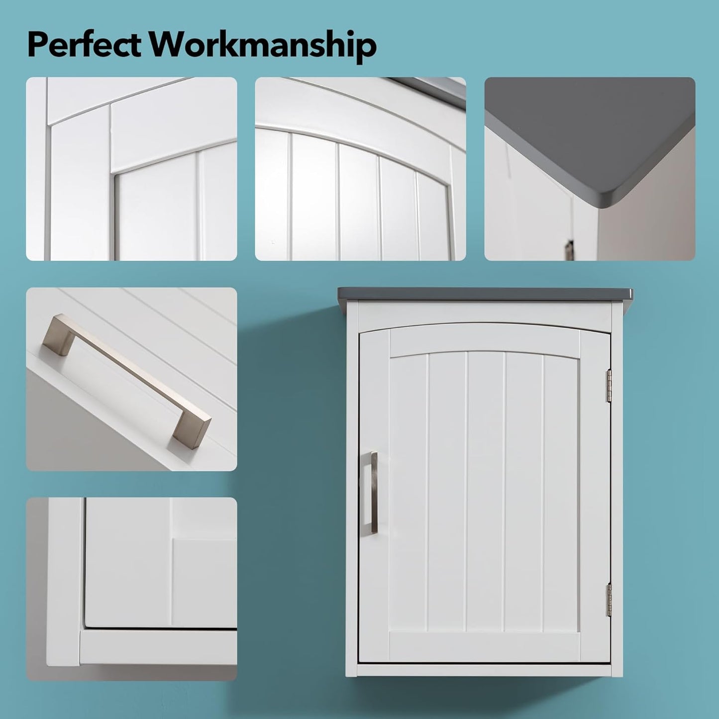 Bathroom Wall Cabinet 15 x 20 Inch Small Wall Cabinets Single Door Over Toilet Medicine Cabinet for Small Bathrooms - Matte White Finish with Gray Top, Soft Close Hinges