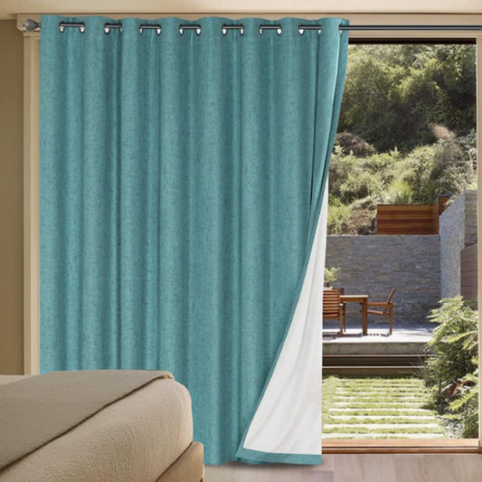 H.VERSAILTEX Linen Blackout Curtains Durable Thick Textured Linen Look 100% Blackout Patio Door Curtain Anti Rust Grommet Extra Wide Sliding Door Curtain Panel, W100 x L84 inch - Teal