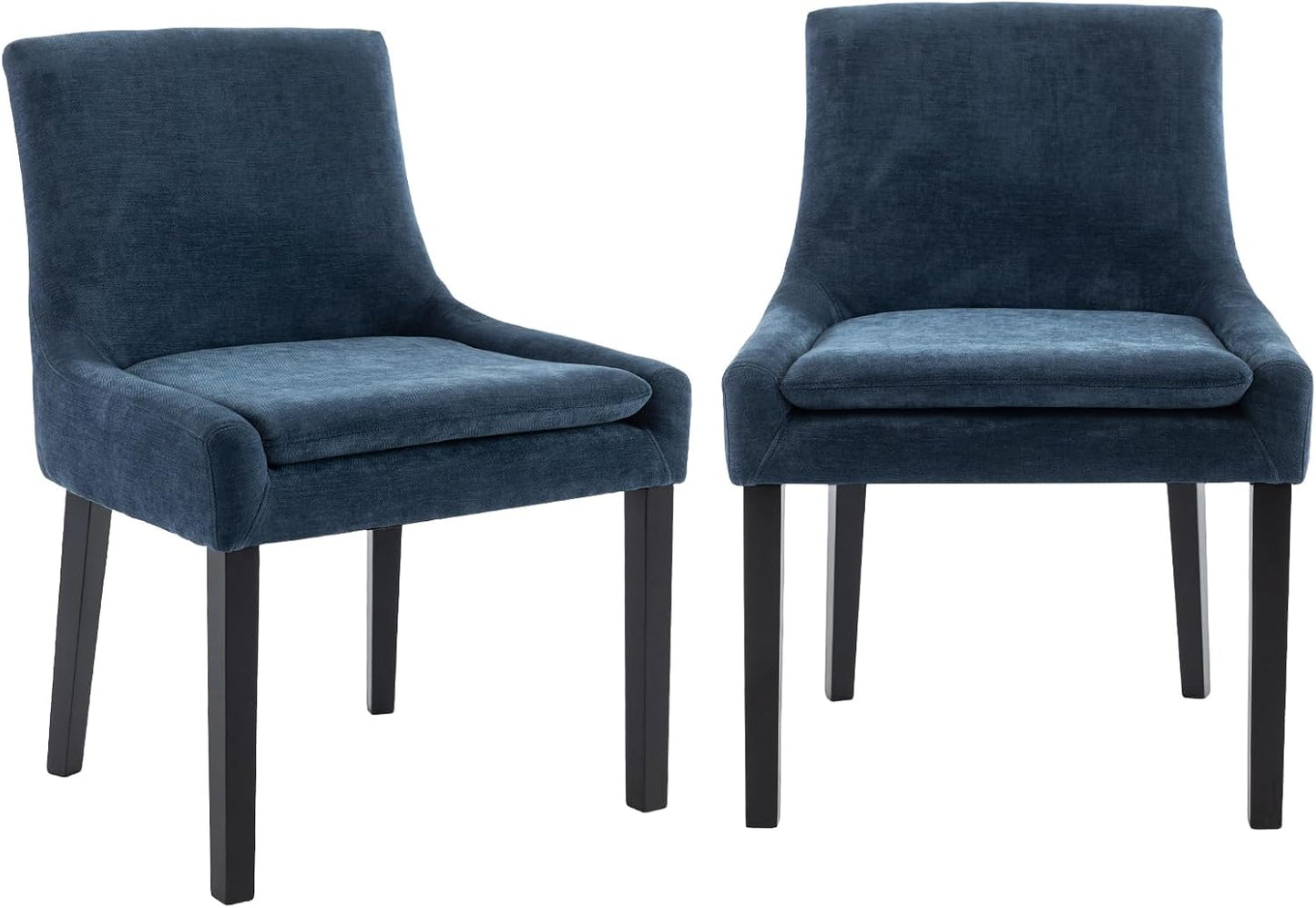 COLAMY Modern Dining Chairs Set of 2, Upholstered Corduroy Accent Side Leisure Chairs with Mid Back and Wood Legs for Living Room/Dining Room-Blue