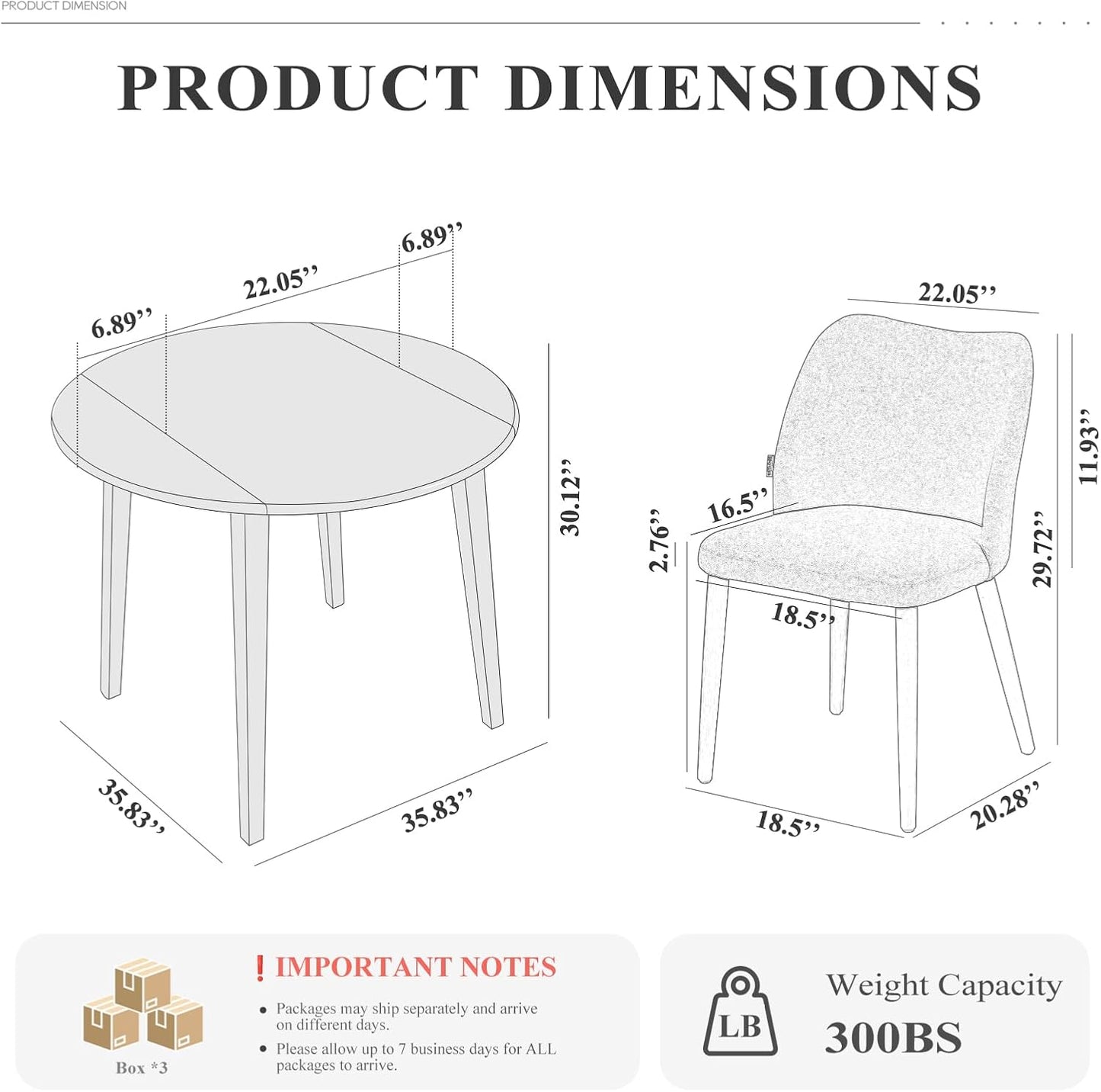COLAMY 5-Piece Extendable Dining Table Set for 4, 36" Kitchen Round Wood Table with 4 Wooden Dining Room Chairs,Light Brown/Light Brown