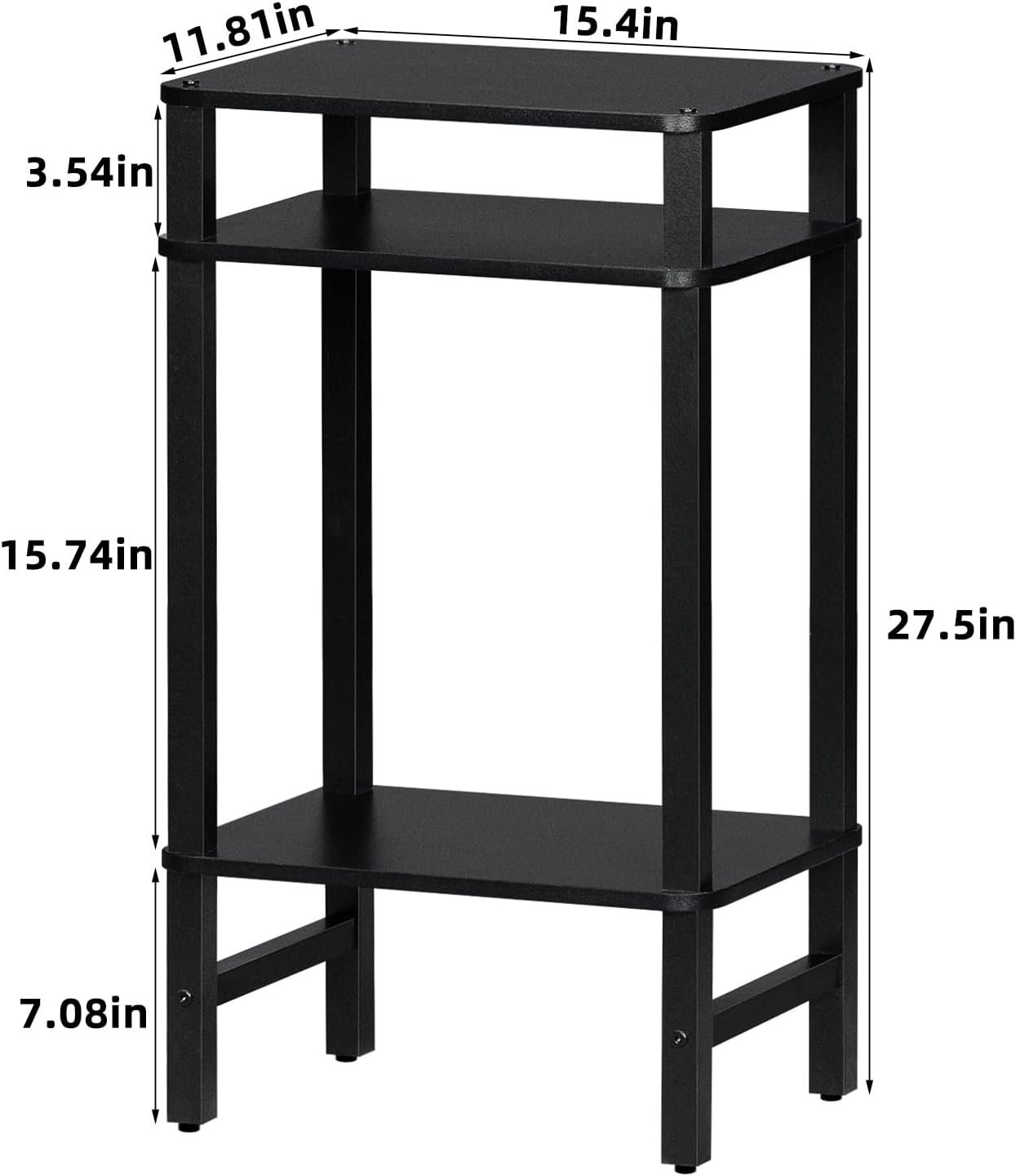 28in Tall Side Table 3-Tier Small Narrow End Table for Couch, Skinny Nightstand for Small Space, Farmhouse Slim Night Stand with Storage, Wooden Frame Thin Bedside Table, for Living Room, Black