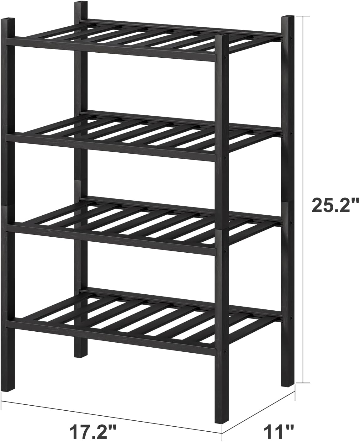 Black Small Shoe Rack for Entryway, 4-Tier Bamboo Shoe Organizer for Hallway Closet, Free Standing Shoe Racks for Indoor Outdoor