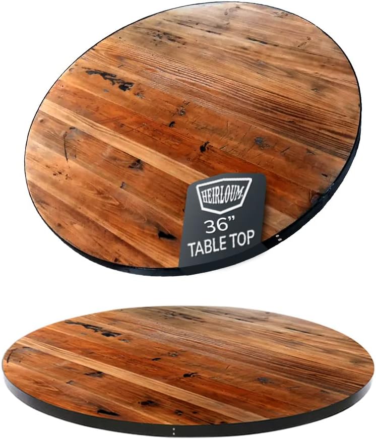 Reclaimed Wood Table Top - Rustic Recycled Wooden Piece Perfect for Signs, Kitchens, Dining and Coffee Table Tops (Reclaimed Wood Table Top with Metal Edge, 36" Round)