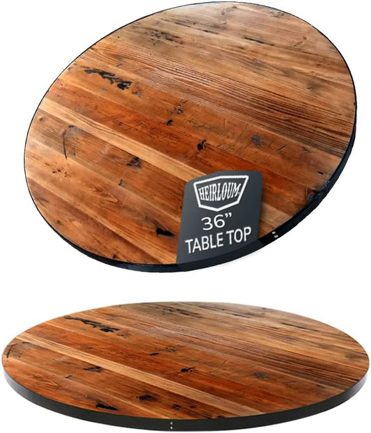 Reclaimed Wood Table Top - Rustic Recycled Wooden Piece Perfect for Signs, Kitchens, Dining and Coffee Table Tops (Reclaimed Wood Table Top with Metal Edge, 36" Round)