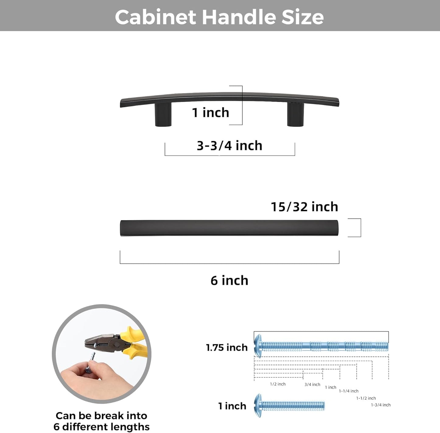 15 Pack Cabinet Handles 3.75" Hole Center - Curved Cabinet Pulls Black Drawer Pulls for Kitchen Cupboard Solid Hardware for Dresser Drawer Arch Hardware