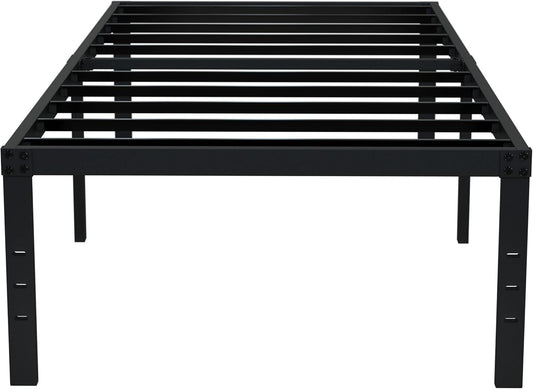 EMODA 18 Inch Twin Bed Frame No Box Spring Needed, Heavy Duty Tall Metal Twin Platform Bed Frames with Large Storage Space, Noise Free, Easy Assembly, Black