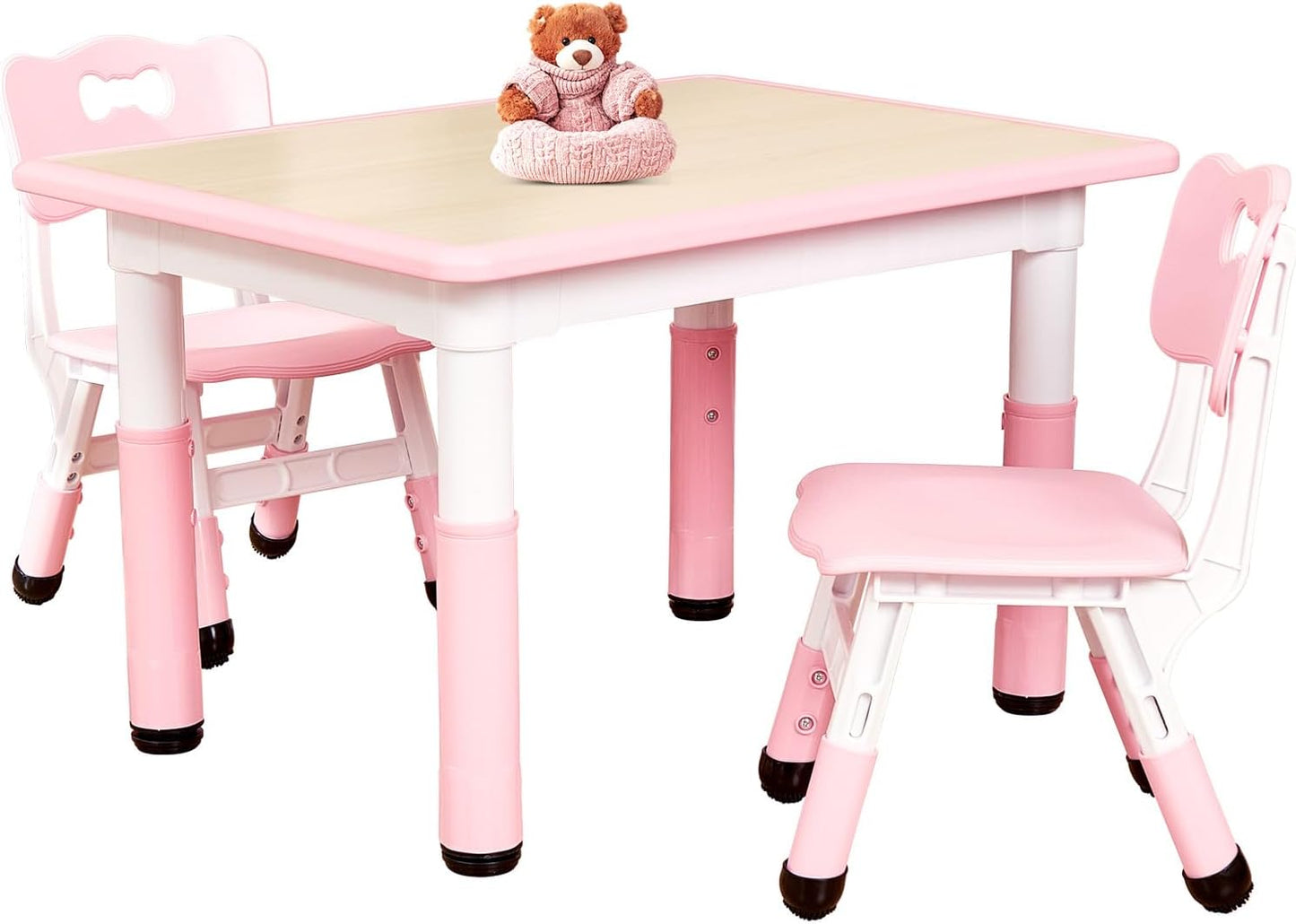 FUNLIO Kids Table and 2 Chairs Set for Ages 3-8, Height Adjustable Toddler Table and Chair Set, Easy to Wipe Arts & Crafts Table, for Classrooms/Daycares/Homes, CPC & CE Approved (3pcs Set) - Pink