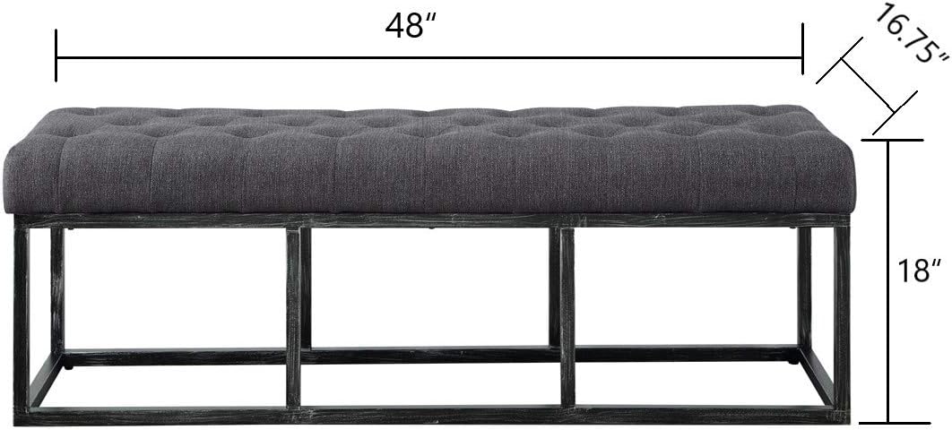 24KF Upholstered Tufted Long Bench with Metal Frame Leg, Linen Bench Ottoman with Padded Seat-Dark Gray