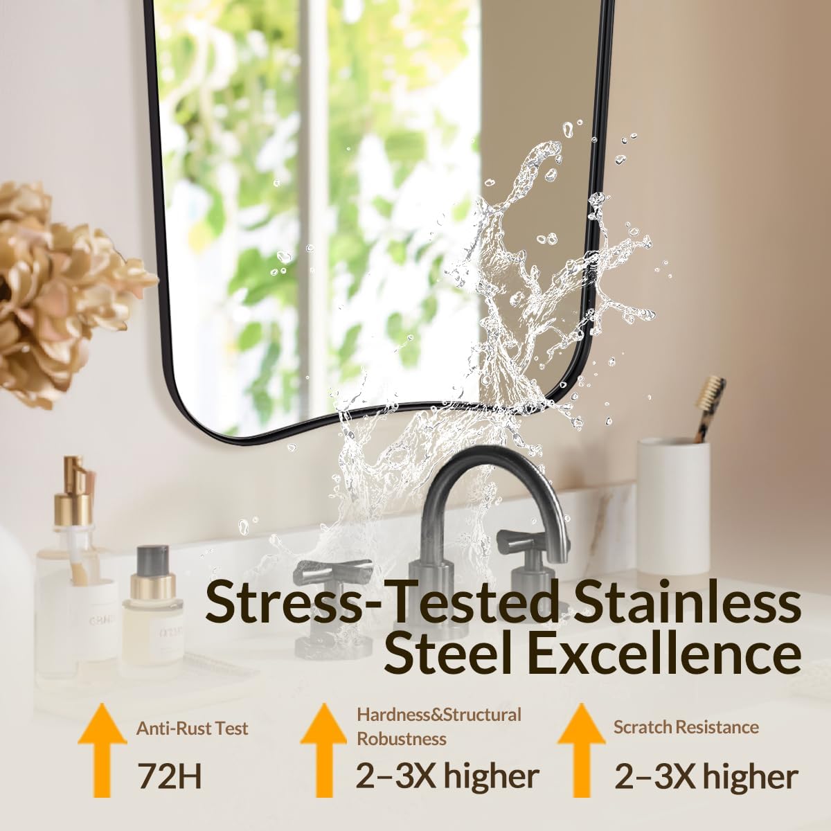 Black Bathroom Vanity Mirrors, 24 x 36 Irregular Wall Mirror with Black Trim Frame, Modern Asymmetrical Wall Mirror, Unique Shaped Decorative Mirrors for Living Room, Bedroom, Fireplace