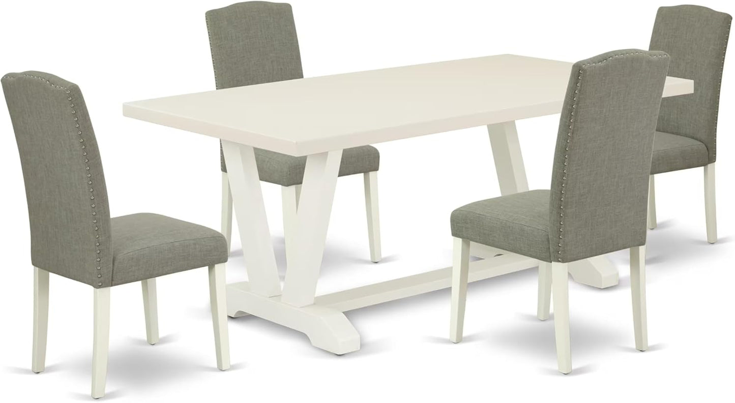 East West Furniture V027EN206-5 5 Piece Kitchen Table & Chairs Set Includes a Rectangle Dining Room Table with V-Legs and 4 Dark Shitake Linen Fabric Parsons Chairs, 40x72 Inch, Multi-Color