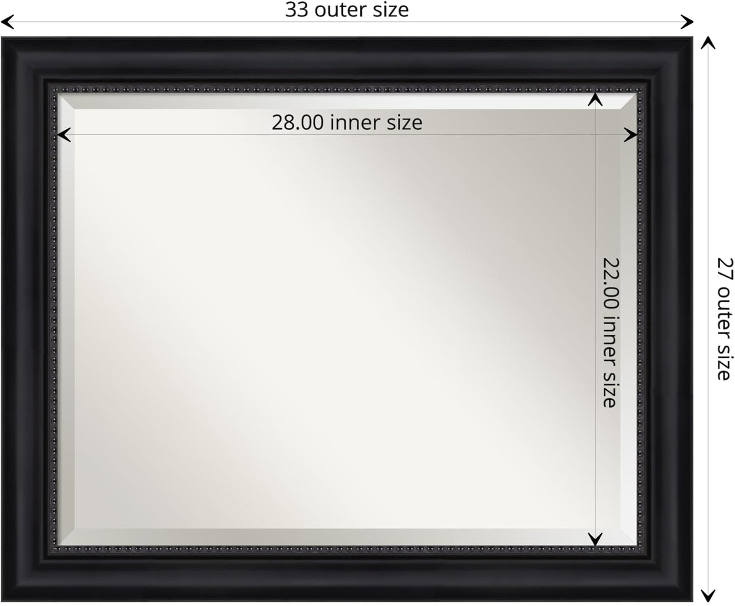 Amanti Art Black Bathroom Mirror for Over Sink, 27x33 Astor Black Rectangle Vanity Mirror, Large Traditional Frame, Hangs Horizonally and Vertically, Bathroom Wall Decor, Beveled Edge