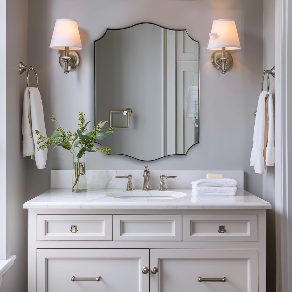 ANDY STAR Brushed Nickel Mirror, 22x30 Inch Silver Bathroom Vanity Mirror, Anti-Rust Stainless Steel 1" Frame, Unique Rectangular Mirror Ideal for Bathroom, Powder Room