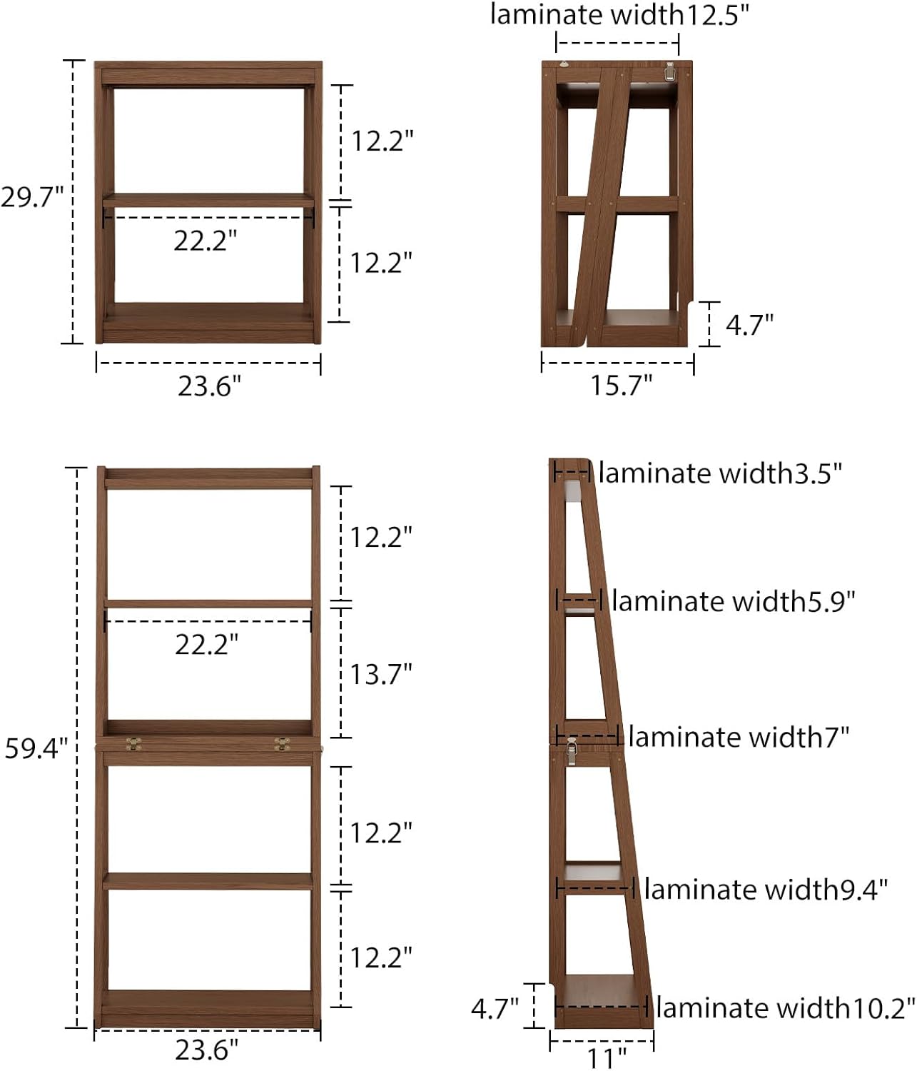 Soild Wood Ladder Book Case Organizer, 4-Tier, Modern Display Bookshelf Wood Frame,Children's Room Free Standing Organizer Storage Cabinet,for Bedroom and Office, Balcony, Walnut