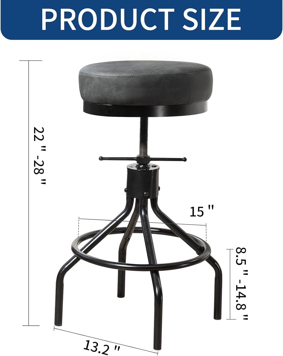 Grey Swivel Bar Stools Set of 2 Adjustable Swivel Round Barstools Modern PU Leather 28inch Industrial Backless Counter Height Stool Bar Chair for Kitchen Island (2, Grey)