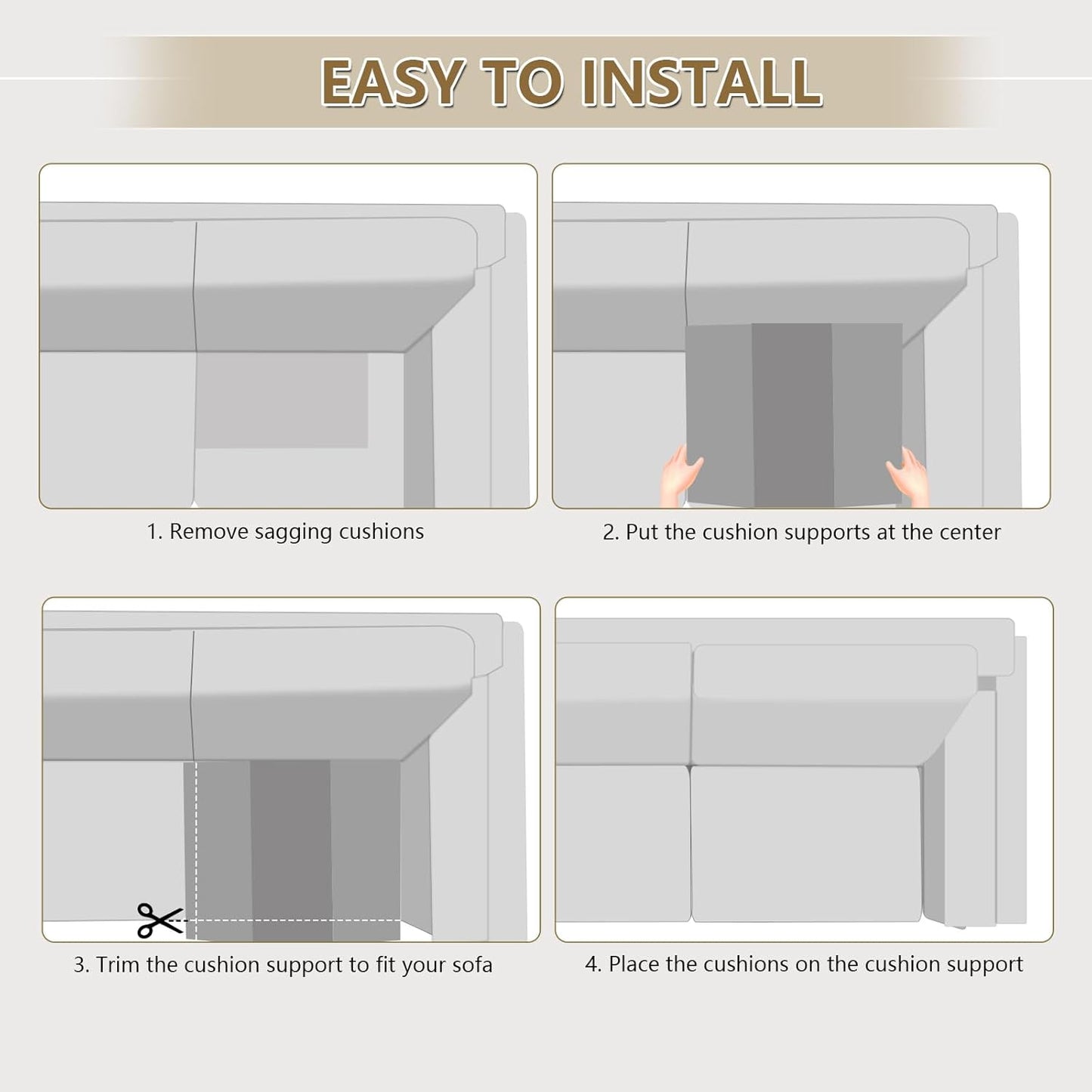 2 Pcs Couch Cushion Support for Sagging Seat High Density Trapezoidal Couch Supports for Sagging Cushions Grey Sofa Cushion Support Under Couch Cushion Support Fixes The Sag Problem