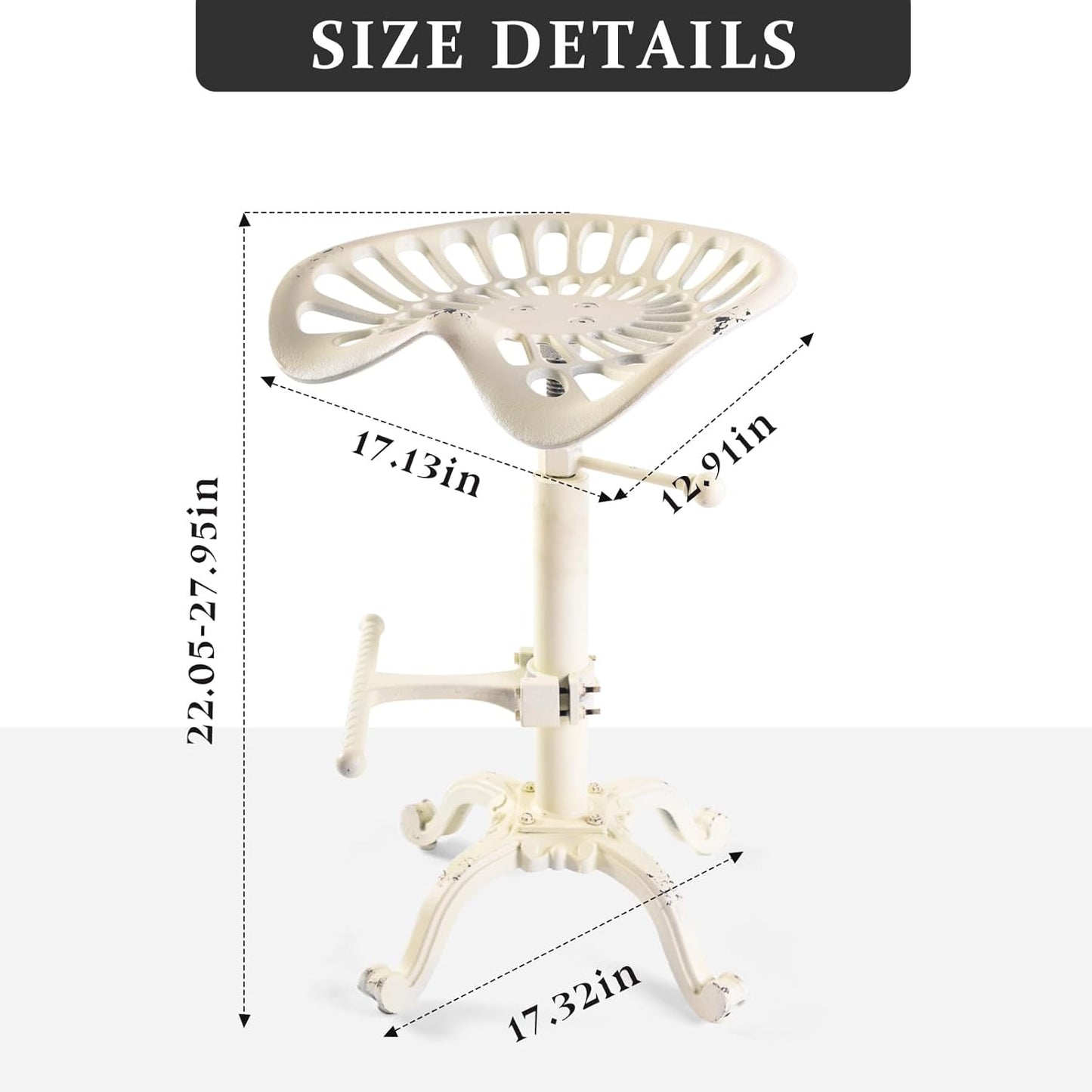 LOKKHAN Adjustable Rustic Industrial Bar Stool - Cast Iron Tractor Seat Swivel Stool - Farmhouse Metal Breakfast Bar Stool - Counter Height 19.7" to 26.8" - Perfect for Kitchen, Dining, and Pub Use