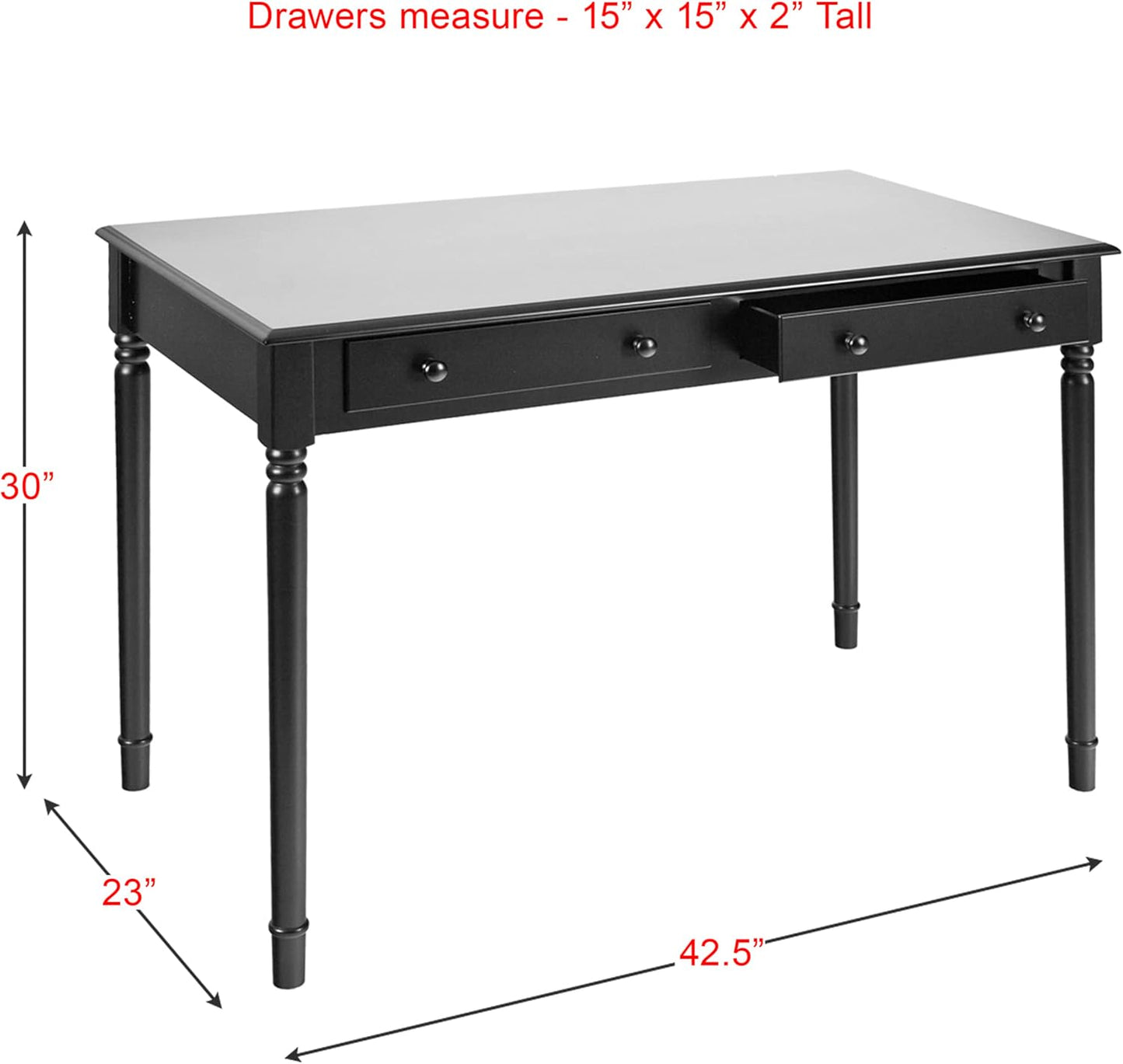 SEI Furniture Janice 2-Drawer Slim Profile Writing Desk, 42.75" W, Satin Black