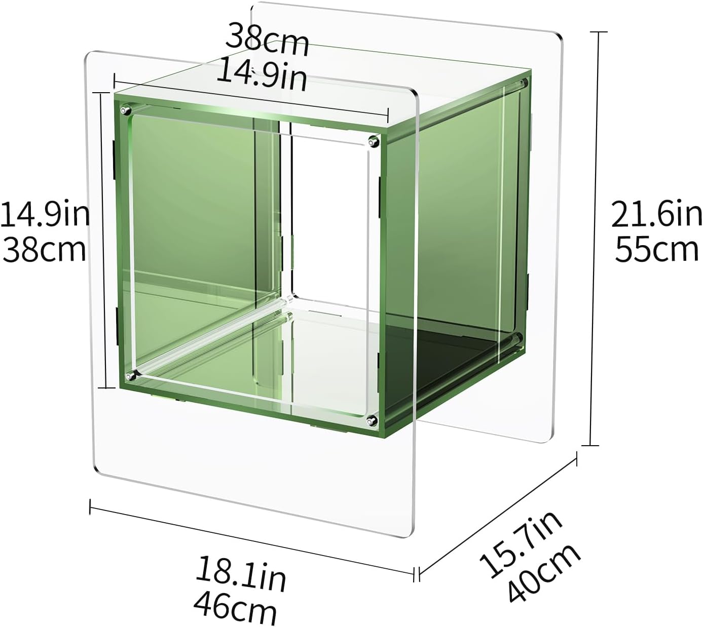 Acrylic Nightstand, Bedside Table for Bedroom, Side Table, Record Player Stand, 18'' x 15.7'' x 21.6'', Green