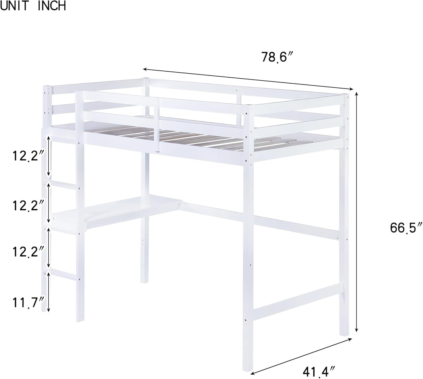 HomSof Twin Loft Bed with Built-in Desk,White
